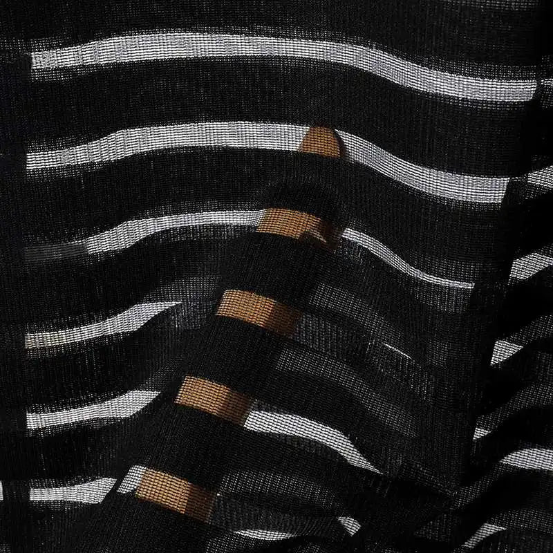 2023 Men T Shirt Mesh Striped O-neck Short Sleeve Transparent Men Clothing Streetwear Sexy Korean Fashion Tee Tops S-5XL INCERUN