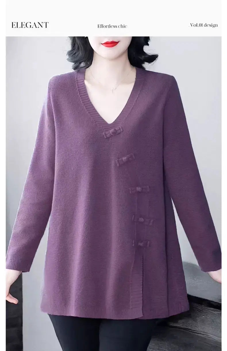 Autumn Winter New Long Sleeve Women's Fashion V Neck Knitted Base Shirt