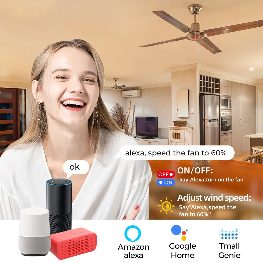Tuya Wifi Smart Ceiling Fan Speed Switch EU 220V Mini Wall On Off Module Remote Electric Control For Alexa Google Home