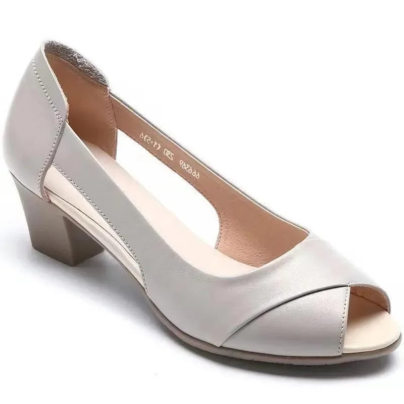 Female Shoes on Sale 2024 New Slip on Women's Sandals Solid Slip on Open Toe Chunky Heels Neutral Mature Fish Mouth Sandals