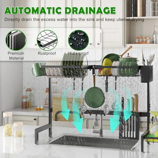 Over The Sink Dish Drainer Drying RackStainless Steel Dish Dyring Rack Above Sink with Adjustable Height 29.5 to 35.8 W Kitchen