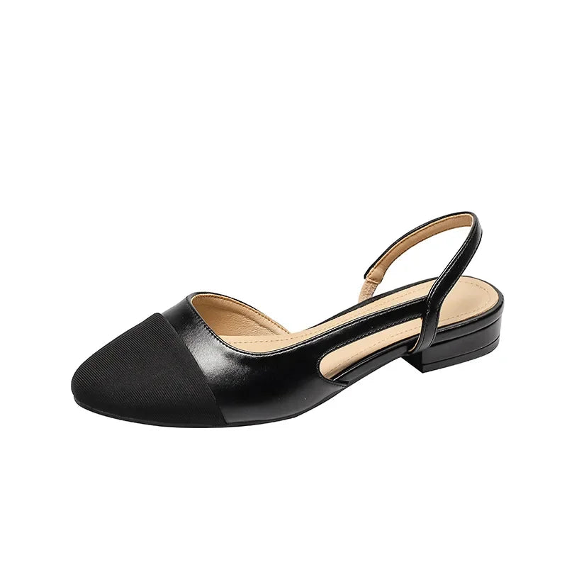 New Pointed Toe Sandals Fashion Low Square Heels Flat Shoes Korean Color Matching Party Ladies Shoes Chaussure Femme 2024