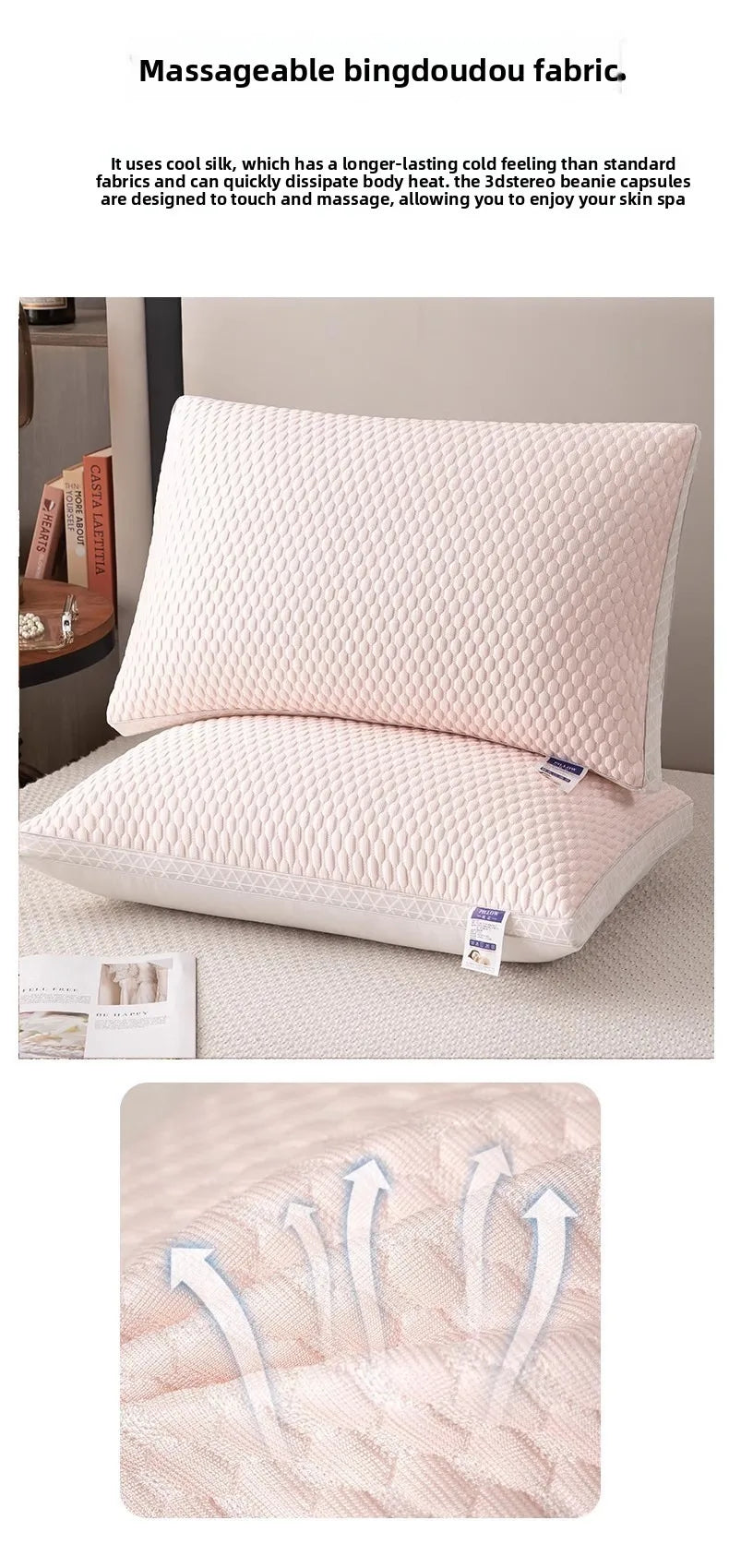 1PC Summer Cooling Ice Silk Pillow Breathable Mesh Edges 3D Ergonomic Cervical Support Pillow Core for Home Hotel 2025 New