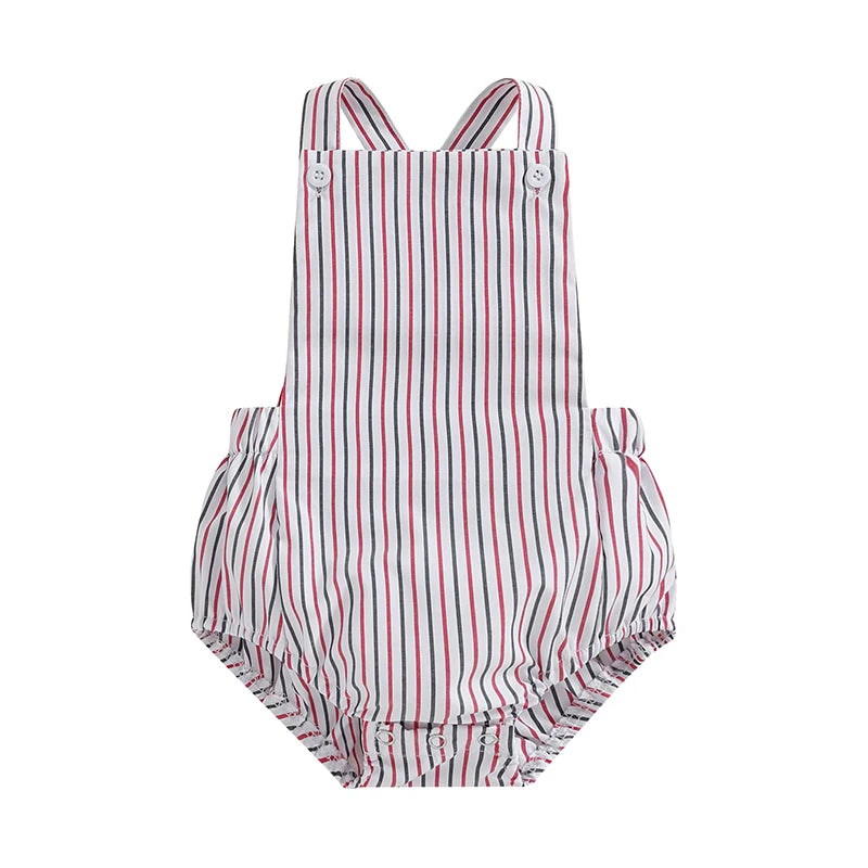 Summer Toddler Baby Girls Boys Overalls Romper Casual Sleeveless Plaid Stripe Print Jumpsuit Fashion Infant Newborn Clothes