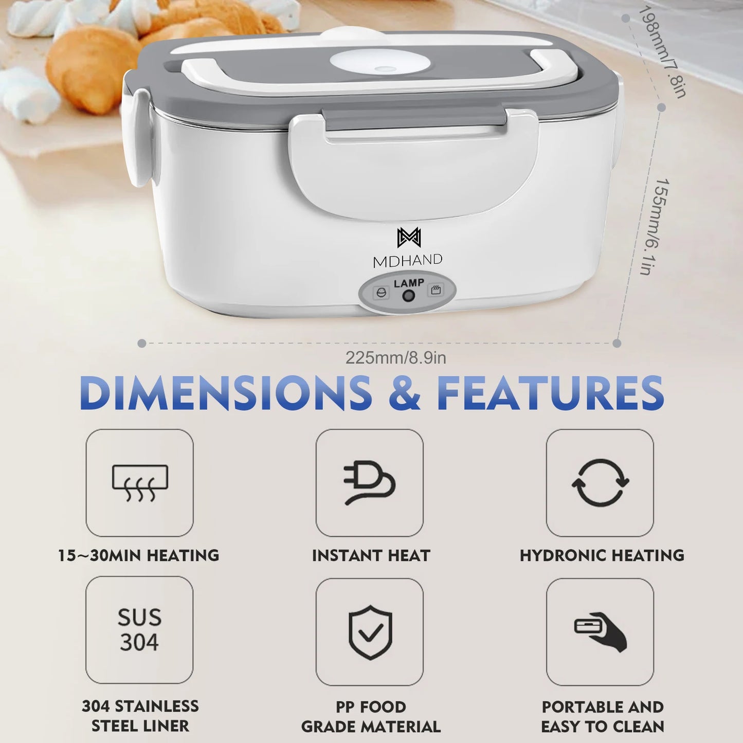 65W 1.5L Electric Lunch Box Food Warmer Portable Food Heater for Car Or Home - Leak Proof, Lunch Heating Microwave for Truckers