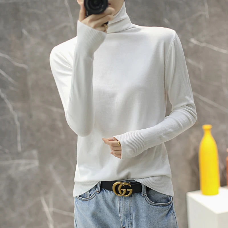 Turtleneck Women Sweater Autumn Winter Warm Bottiming Shirts Korean Fashion Long Sleeve Pullovers Slim Fit Casual Warm Knitwears