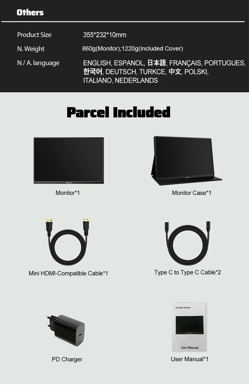 ZEUSLAP 16" 2.5K 144hz Portable Monitor 2560*1600 16:10 100%sRGB 500Cd/m² Travel Gaming Display for Laptop Switch ps4 ps5 Xbox