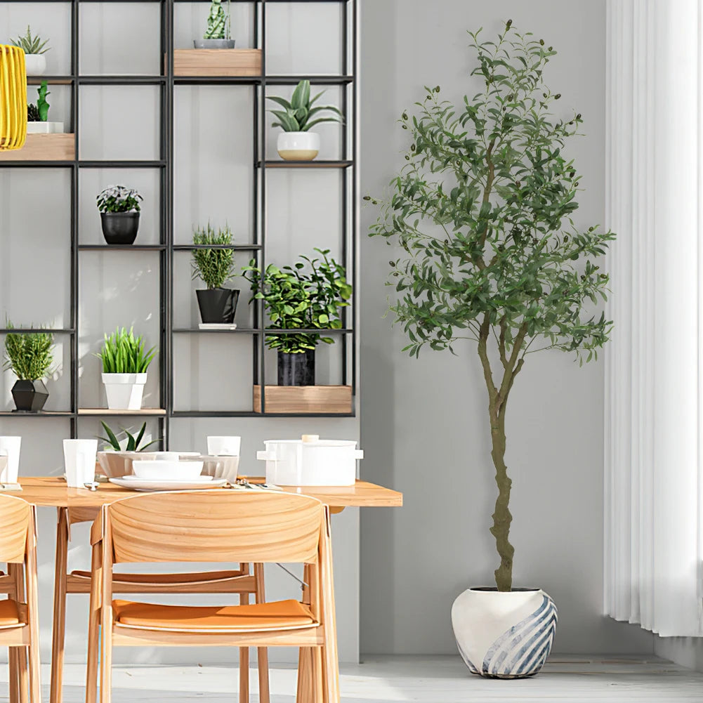 Artificial Olive Tree Faux Olive Tree 5ft/6ft/7ft Tall Artificial Tree Indoor Outdoor Potted Artificial Plants for Home Office