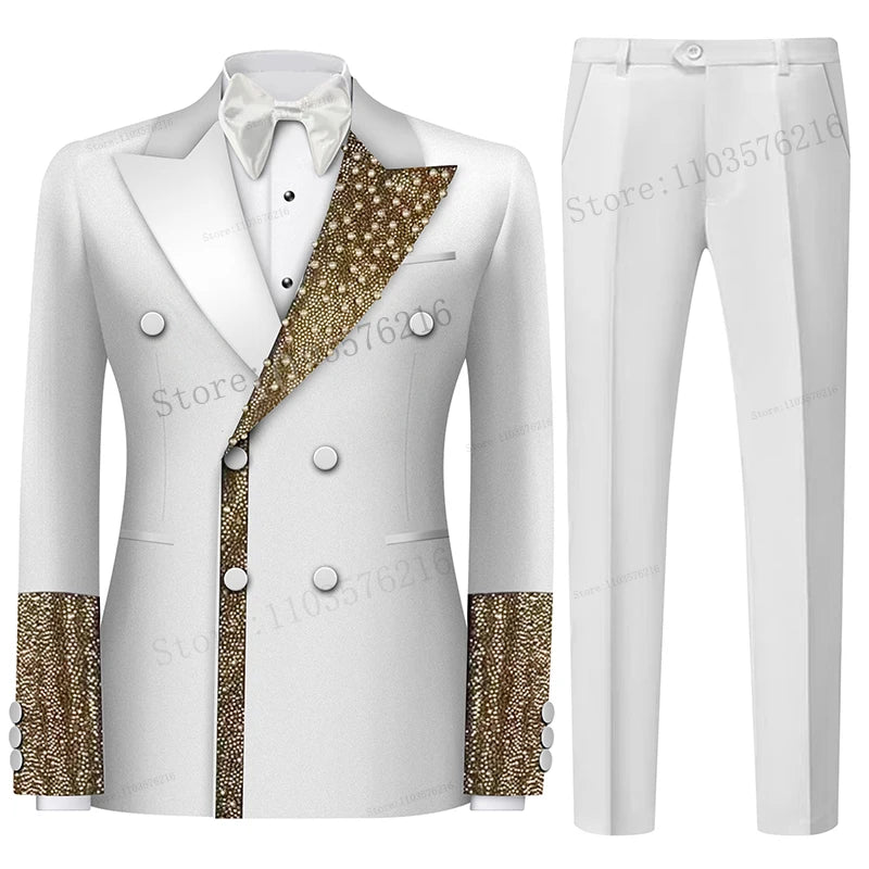 B01 Luxury 2 Piece Men's Suit Tailcoat Application Single Button Lapel Satin Formal Pearl Party Wedding Groom Jacket Suits