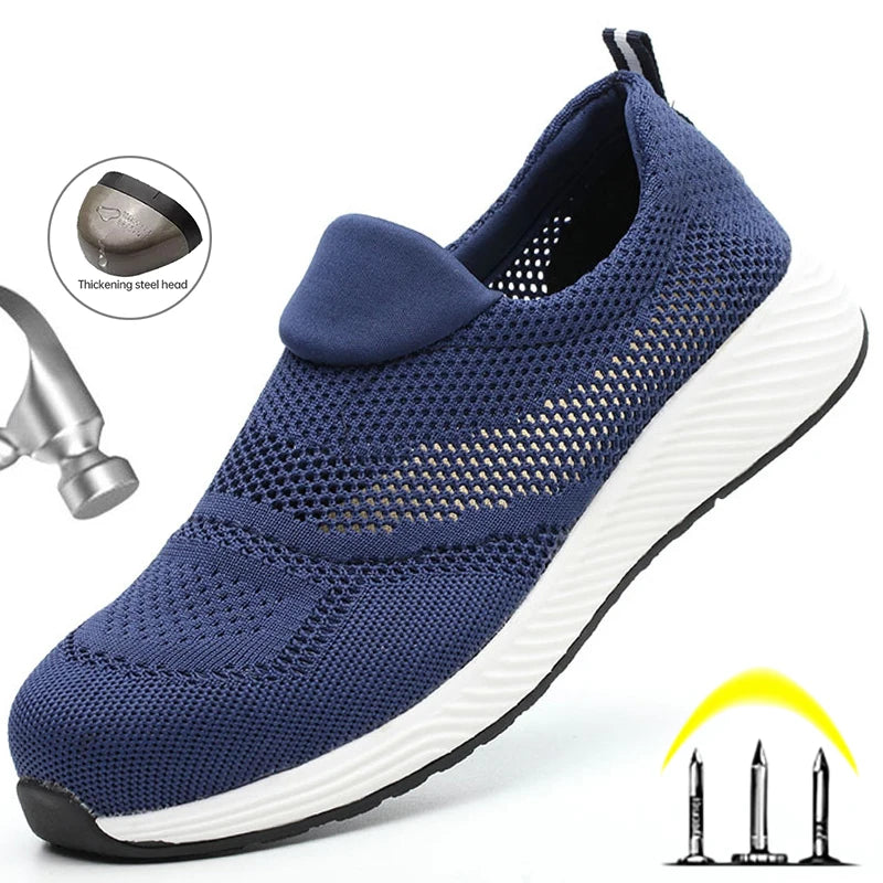 Summer Breathable Work Safety Shoes Men Women Work Sneakers Light Steel Toe Indestructible Shoes Anti-Smashing Safety Work Boots