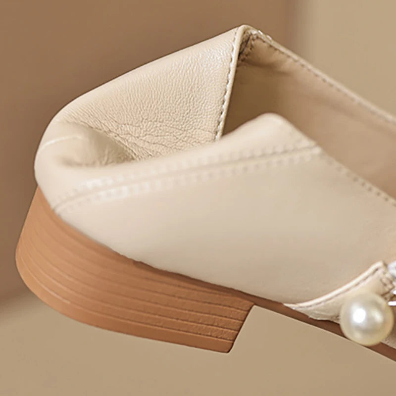 2023 spring and autumn women's shoes High heel Korean style fashion pearl design career and party wear Ladies Casual Mary Jane