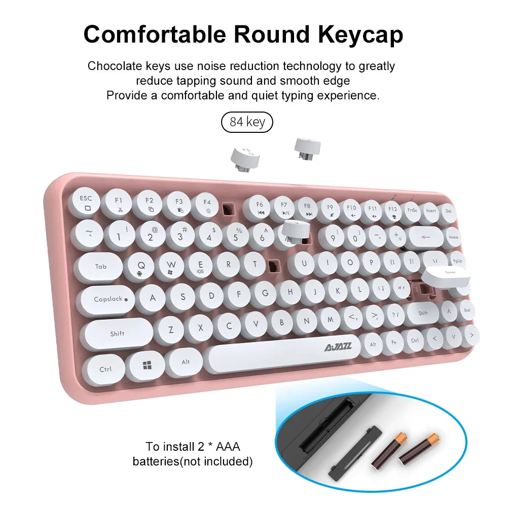 Ajazz 308I Wireless Bluetooth Keyboard 84 Keys Multi-Device Portable Keyboard Retro Typewriter Round Keycaps for IOS Android Win