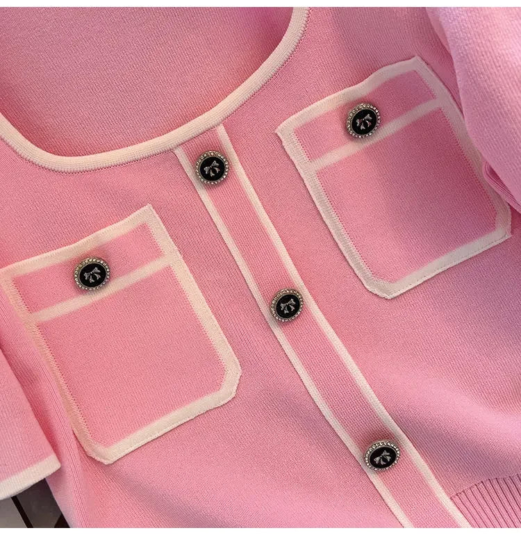 Summer Sweater Women's Knit T-shirt Casual Short Sleeve Woman Clothes Versatile Square Collar Lady Pullover Knitwear Tops Jumper
