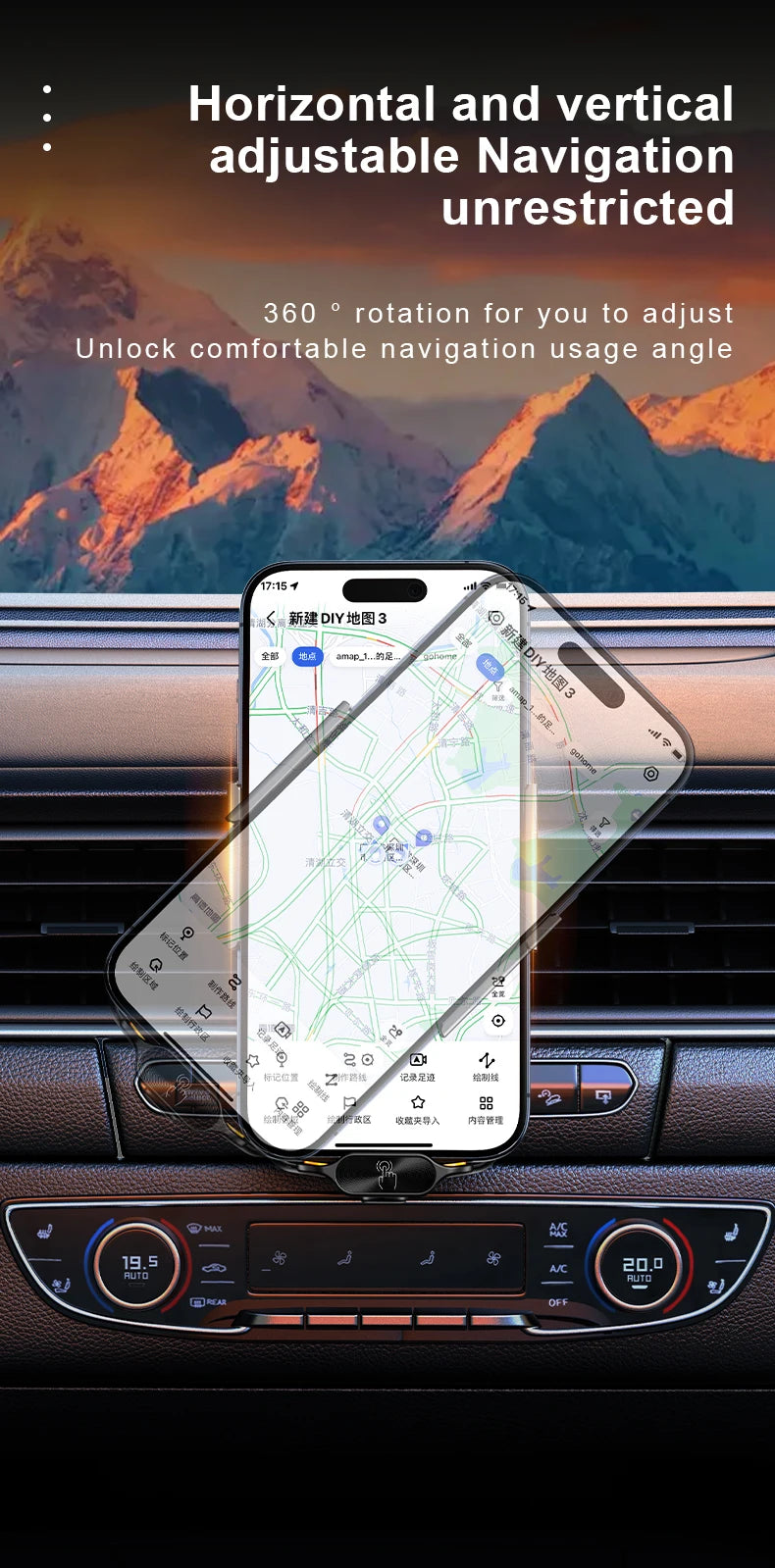 120W Magnetic Charger Car Phone Holder 15W Fast Wireless Charging Autocar Phone Stand Touch Control Lights for iPhone Xiaomi