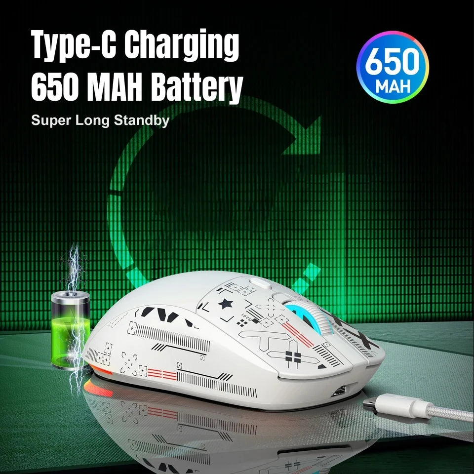 HXSJ T90 Thir-Mode wireless mouse (Wired+2.4G+BT) RGB Backlight 650mAh Gaming Mouse