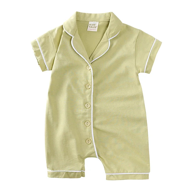 2025 Summer Baby Boy Girl Clothes Newborn Romper Pajamas Soild Button Short Clothing For 0- 3T Cute Korean Breathable Jumpsuit