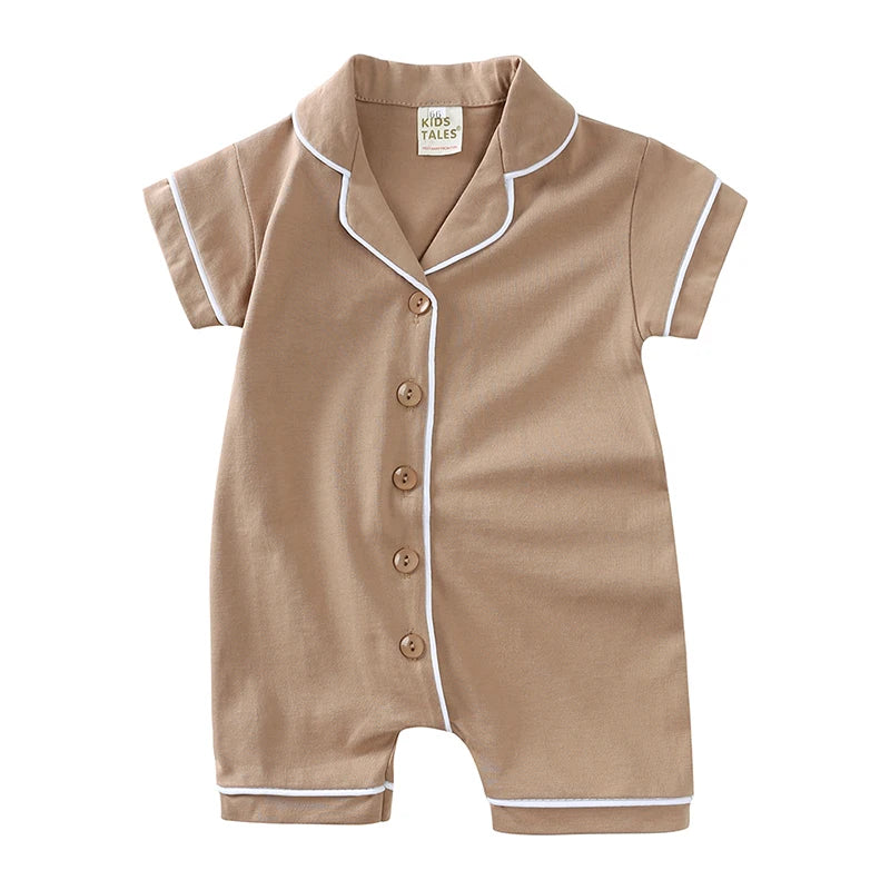 Summer Baby Pajamas Romper Button Short Solid Clothes For 0- 3Y Cute Breathable Jumpsuit Newborn Boys Girls Pyjamas