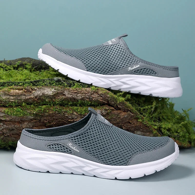 MAEDEF Half Slippers Outdoor High Quality Anti-slip Men Leisure Shoes Mesh Breathable Soft Comfortable Flat-bottomed Slippers