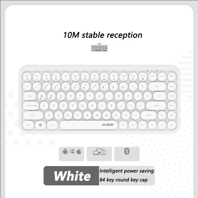Ajazz 308I Wireless Bluetooth Keyboard 84 Keys Multi-Device Portable Keyboard Retro Typewriter Round Keycaps for IOS Android Win