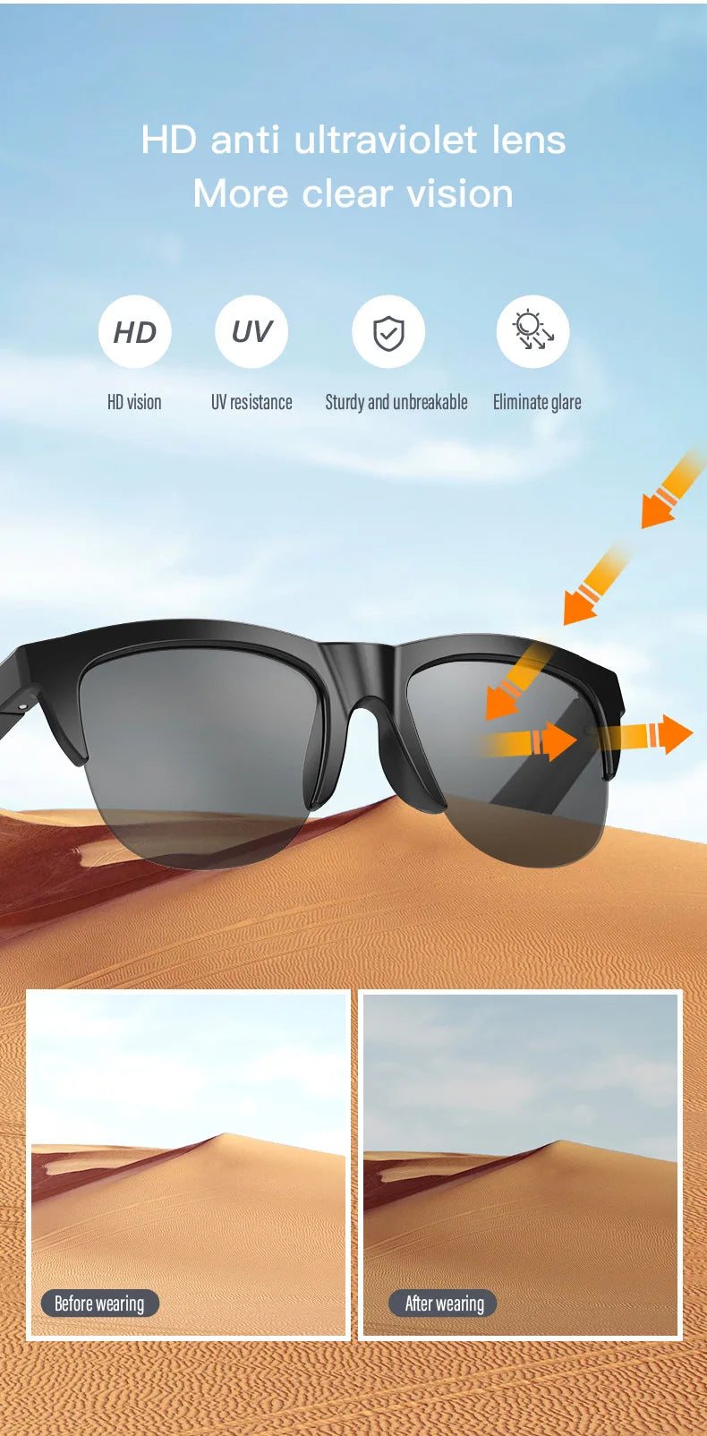 Xiaomi Smart Sunglasses Glasses Bluetooth Call Outdoor Sports Headphones HIFI Blue Light Waterproof Anti-UV For Men And Women