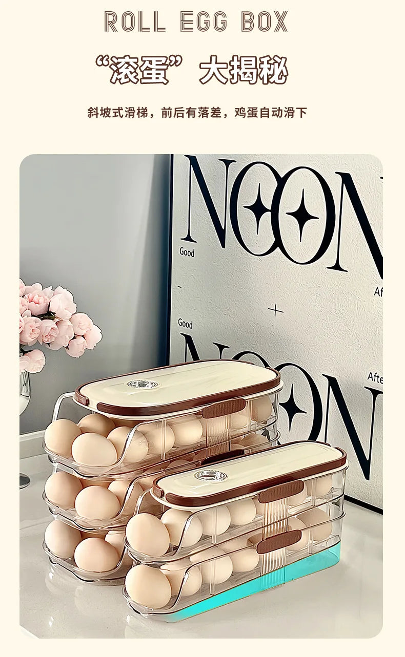 Large-capacity automatic rolling egg organizer home kitchen special preservation egg holder