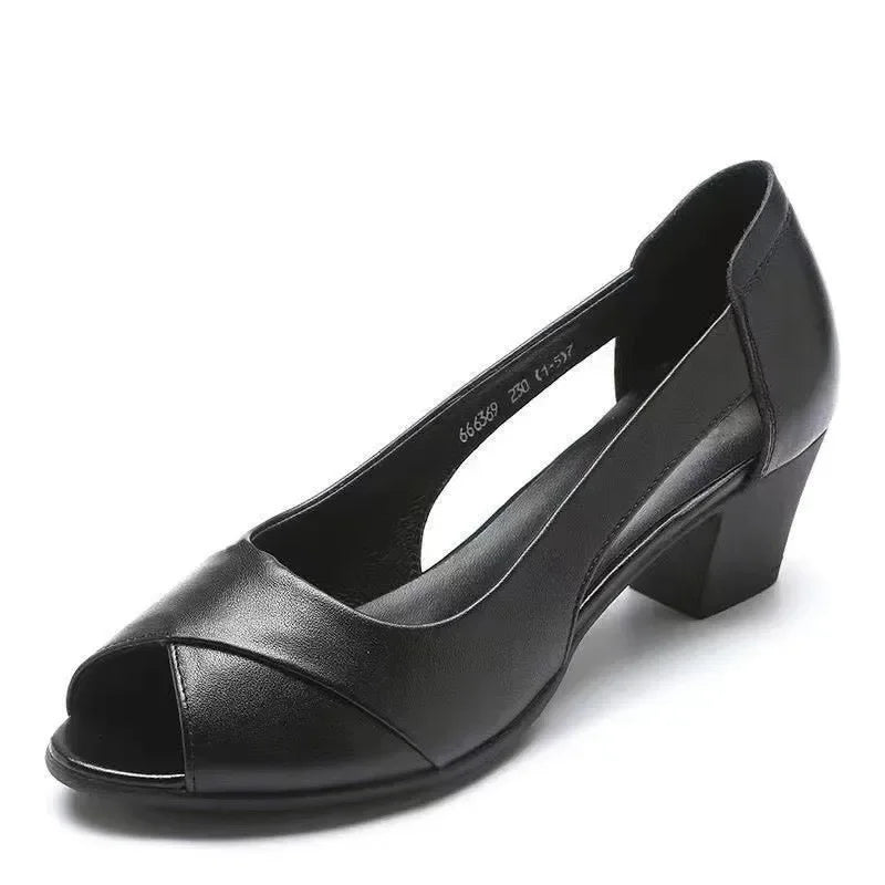 Female Shoes on Sale 2024 New Slip on Women's Sandals Solid Slip on Open Toe Chunky Heels Neutral Mature Fish Mouth Sandals