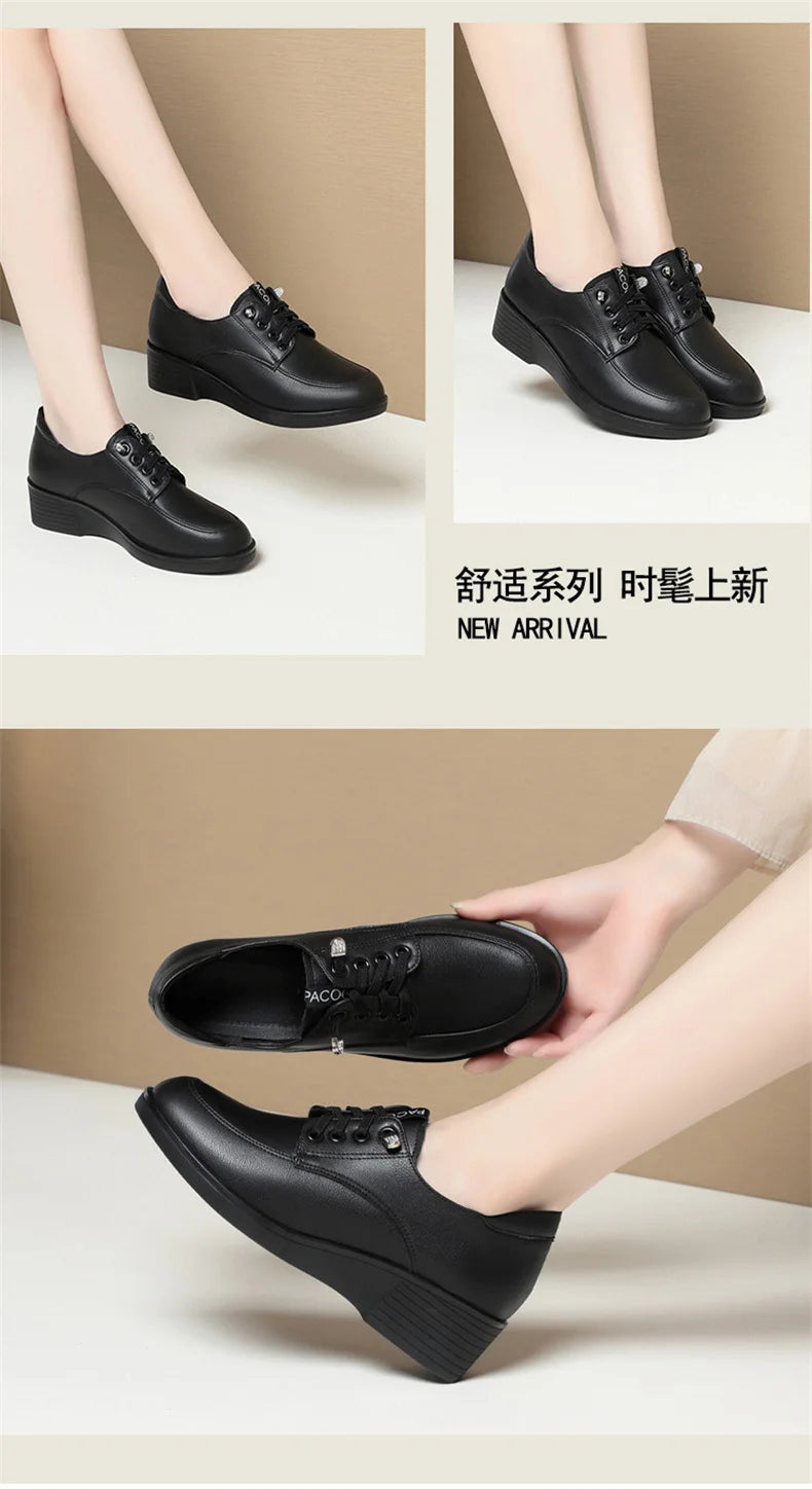 Spring Autumn New Fashion Women's Solid Thick Sole Flat Casual Breathable Walking Running Soft Leather Single Shoes Versatile