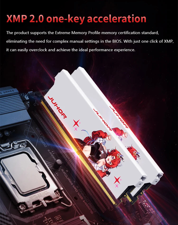 JUHOR Memoria Ram ddr4 8GB 16GB 3200MHz 3600MHz DIMM Desktop Gaming Memory RAMS with White Heat Sink