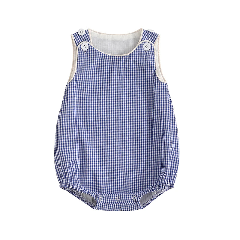 0-18M Newborn Baby Summer Tank Romper Plaid Print Sleeveless Round Neck Jumpsuit for Boys and Girls