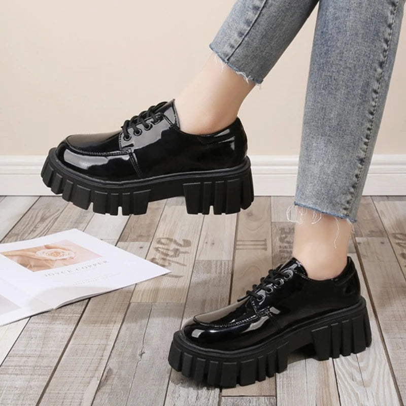 Women's Leather Lace-up Loafers 2025 New Platform Shoes Fashion Designer Leather Shoes Casual Flat Shoes
