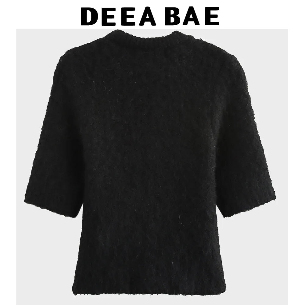 DEEABAE Women's Clothing Sales Trend 2024 Sweet Transparent Bow Decoration Short Sleeve Pullovers Knitwear Women's Sweater