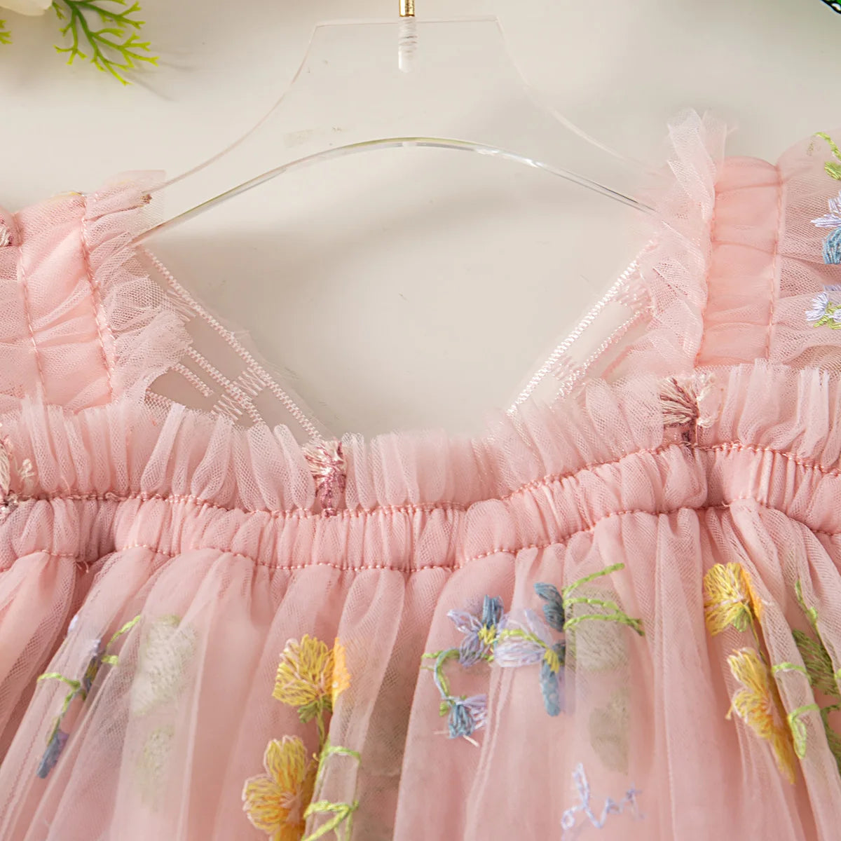 Summer New Sweet Butterfly Wing Baby Girl Princess Dress, Floral Chiffon Wedding Party Children'S Sleeveless Clothes (0-4 Years)