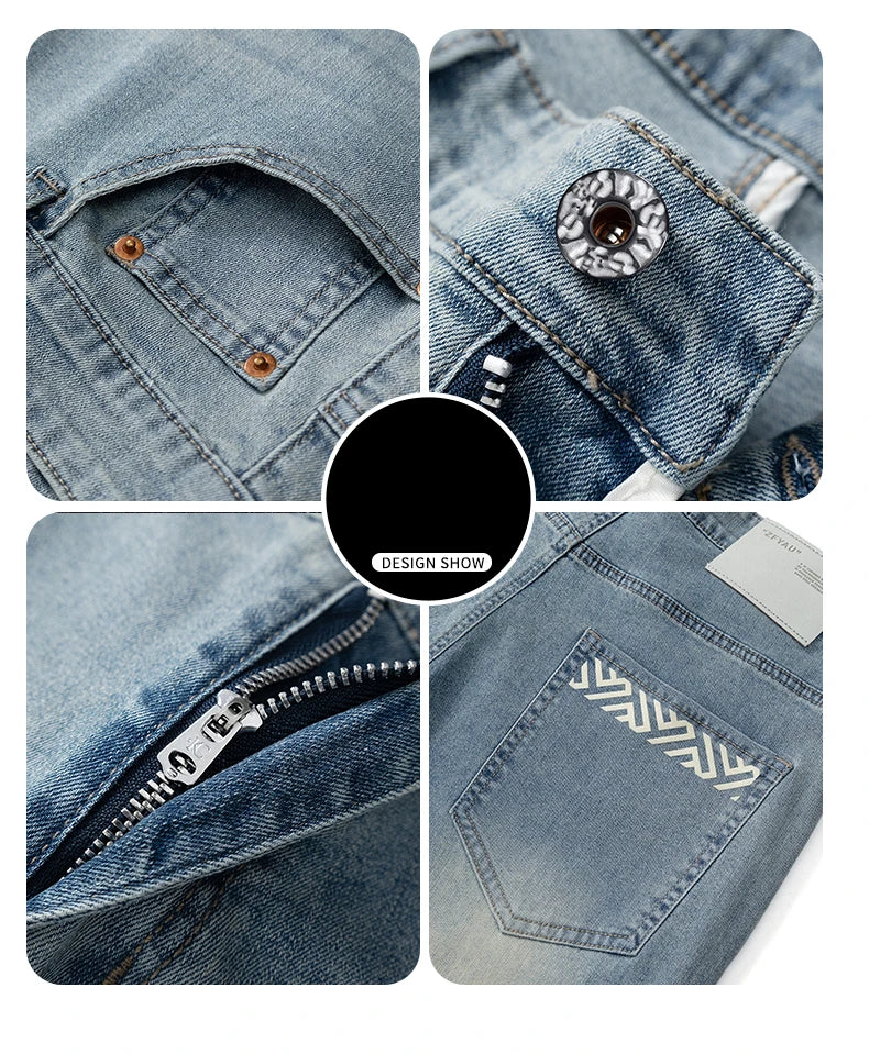 Summer Thin Men's Printed Jeans Breathable Fashion Business Loose Pants Washing Vintage Casual Denim Trousers Male