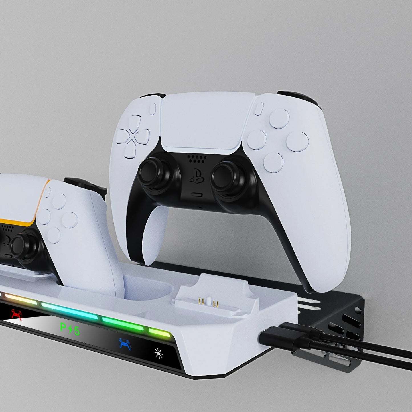 Wall Mount Kit For PS5/ Pro/ Slim Console with RGB Light Charging Station Headset Hanger For PS5 Dual Controller Accessories
