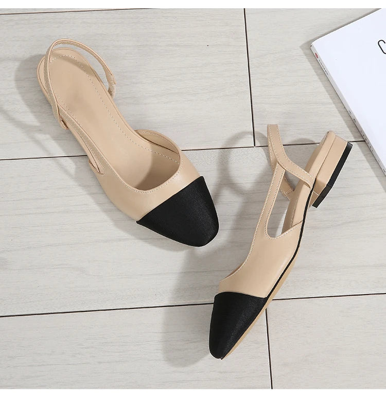 New Pointed Toe Sandals Fashion Low Square Heels Flat Shoes Korean Color Matching Party Ladies Shoes Chaussure Femme 2024