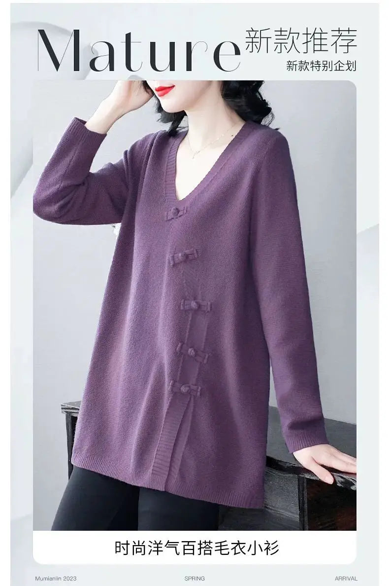 Autumn Winter New Long Sleeve Women's Fashion V Neck Knitted Base Shirt