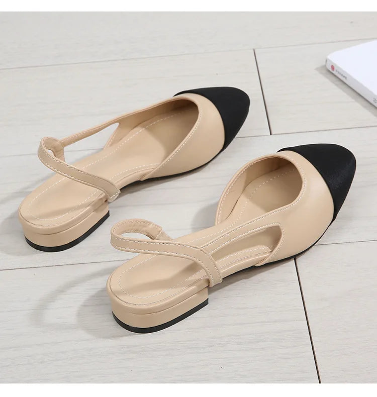 New Pointed Toe Sandals Fashion Low Square Heels Flat Shoes Korean Color Matching Party Ladies Shoes Chaussure Femme 2024
