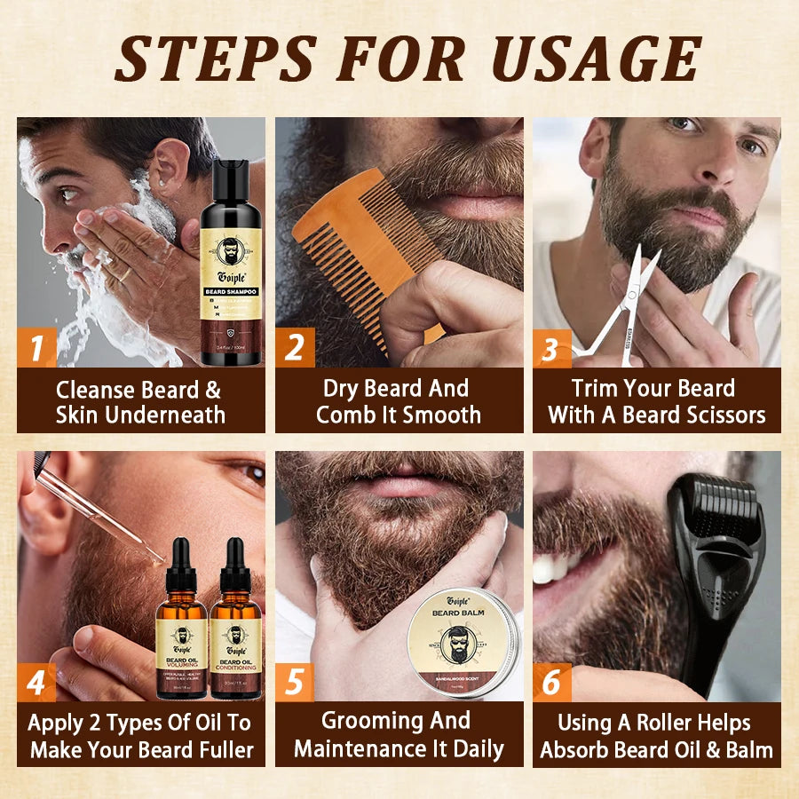 Men Beard Care Gift Facial Hair Cleanse Shampoo Moisturizing Nourishing Conditioner Whiskers Husband Boyfriend Surprise Gift Box