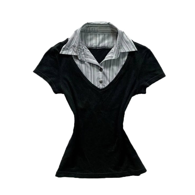 Women Fashion Y2K Button Shirt Summer Thin Top Goes with everything Casual Slim Streetwear