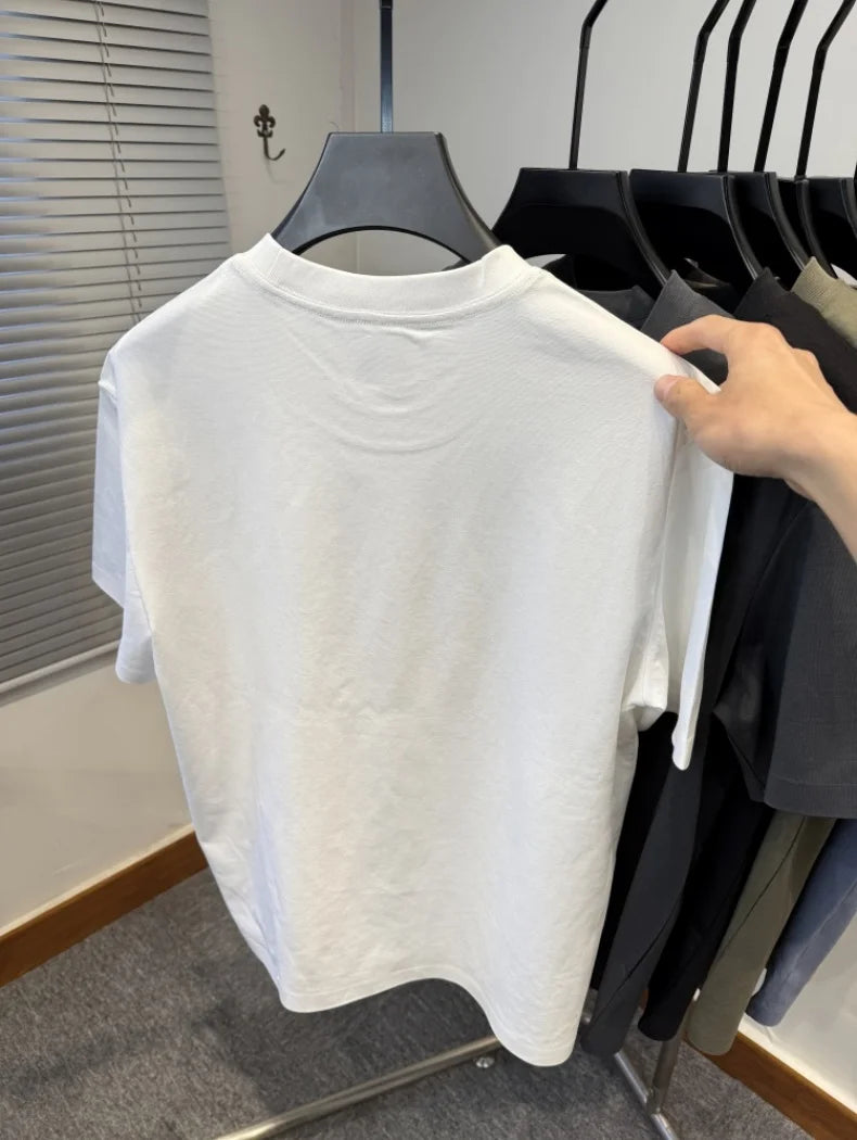 Light luxury short sleeve summer new men's personalized round neck T-shirt high-quality brand silk cotton breathable casual top
