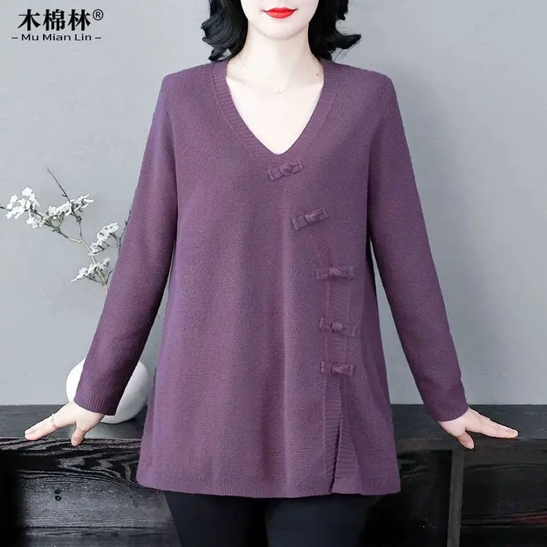 Autumn Winter New Long Sleeve Women's Fashion V Neck Knitted Base Shirt