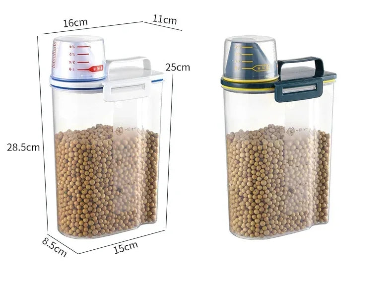 1.5/2kg Kitchen Supplies Food Storage Bucket Portable Moistureproof Storage Tank with Scale Cup Food Bucket Plastic Container