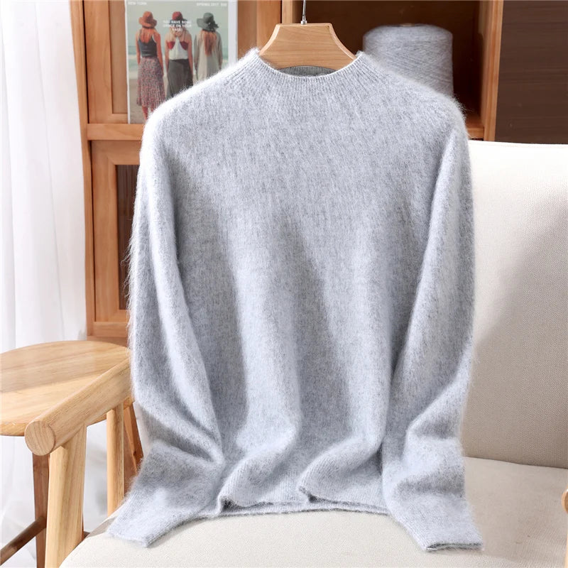 Women's Sweater Semi High Neck Autumn/Winter Pullover Long Sleeved High-End 100% Mink Fur Knitted Sweater Fashion Korean Version