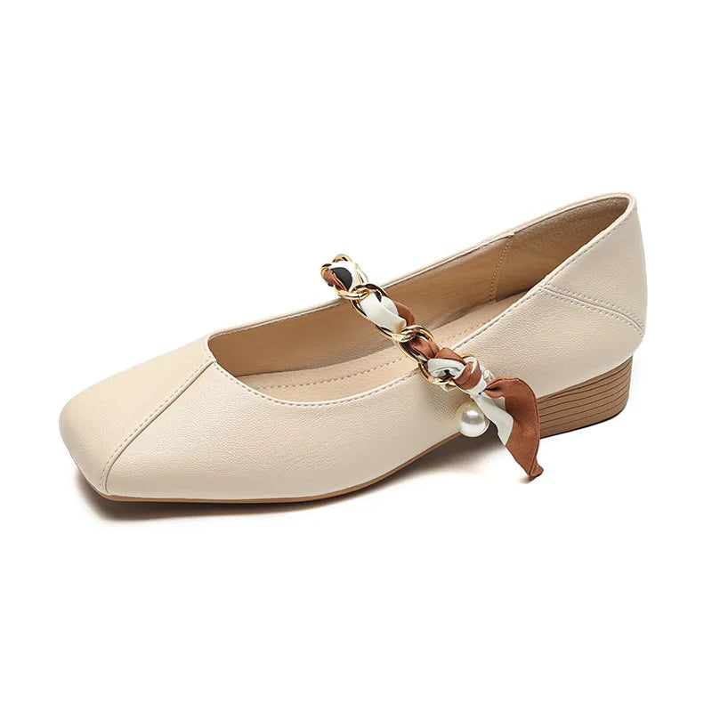 2023 spring and autumn women's shoes High heel Korean style fashion pearl design career and party wear Ladies Casual Mary Jane