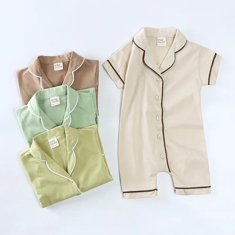 2025 Summer Baby Boy Girl Clothes Newborn Romper Pajamas Soild Button Short Clothing For 0- 3T Cute Korean Breathable Jumpsuit
