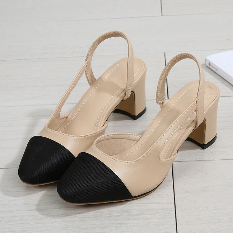 New Pointed Toe Sandals Fashion Low Square Heels Flat Shoes Korean Color Matching Party Ladies Shoes Chaussure Femme 2024