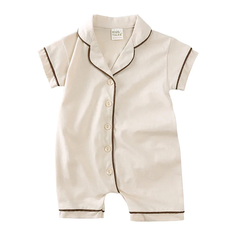 2025 Summer Baby Boy Girl Clothes Newborn Romper Pajamas Soild Button Short Clothing For 0- 3T Cute Korean Breathable Jumpsuit
