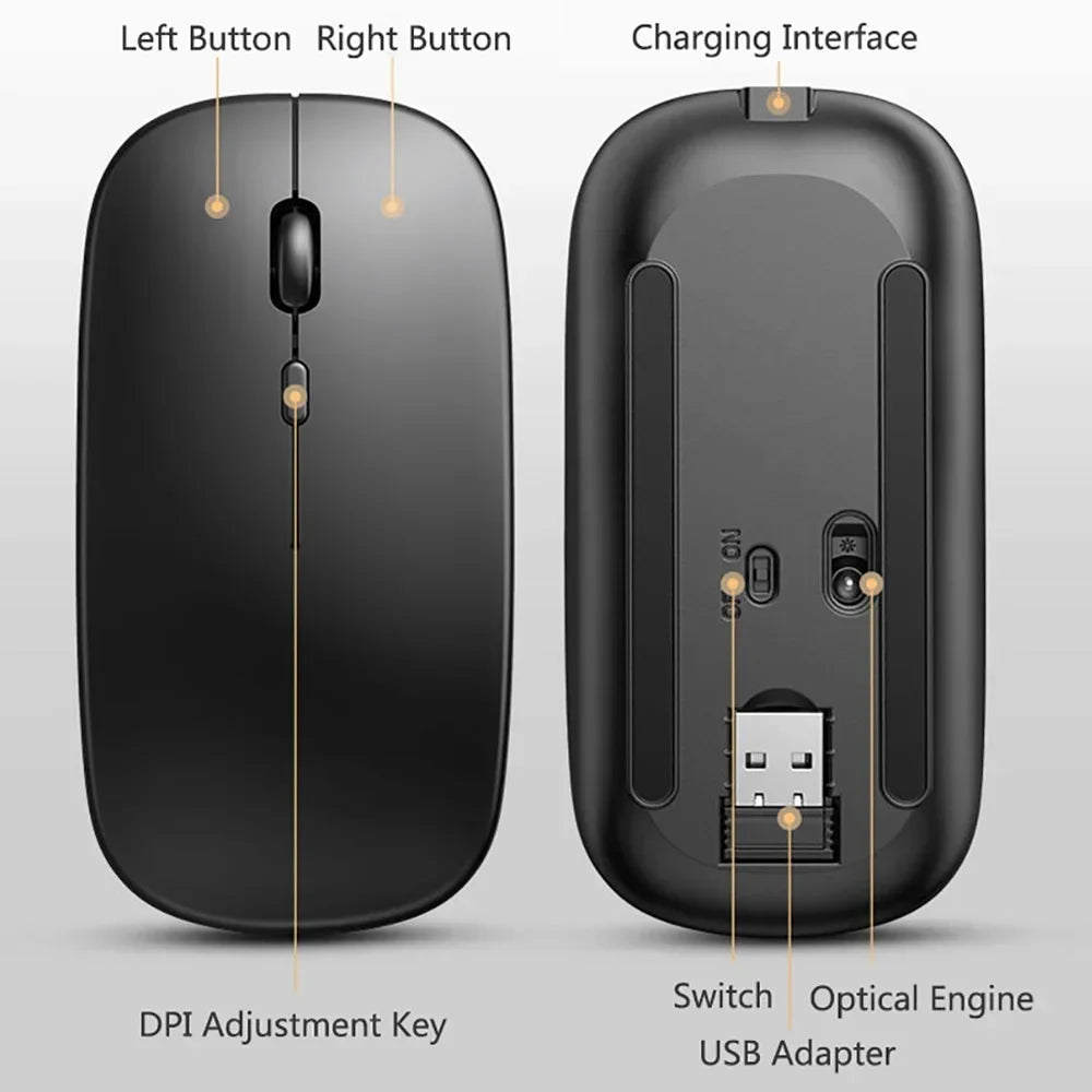 2025New Bluetooth Wireless Mouse USB Optical Rechargeable Mouse for Computer Laptop PC Macbook Gaming Mouse Gamer 2.4GHz 1600DPI