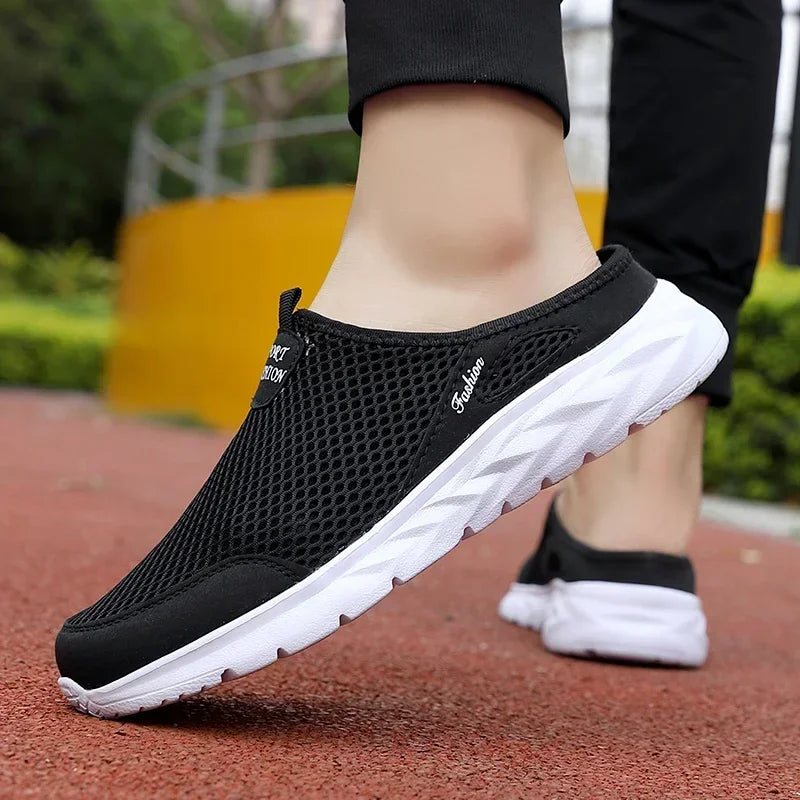 MAEDEF Half Slippers Outdoor High Quality Anti-slip Men Leisure Shoes Mesh Breathable Soft Comfortable Flat-bottomed Slippers