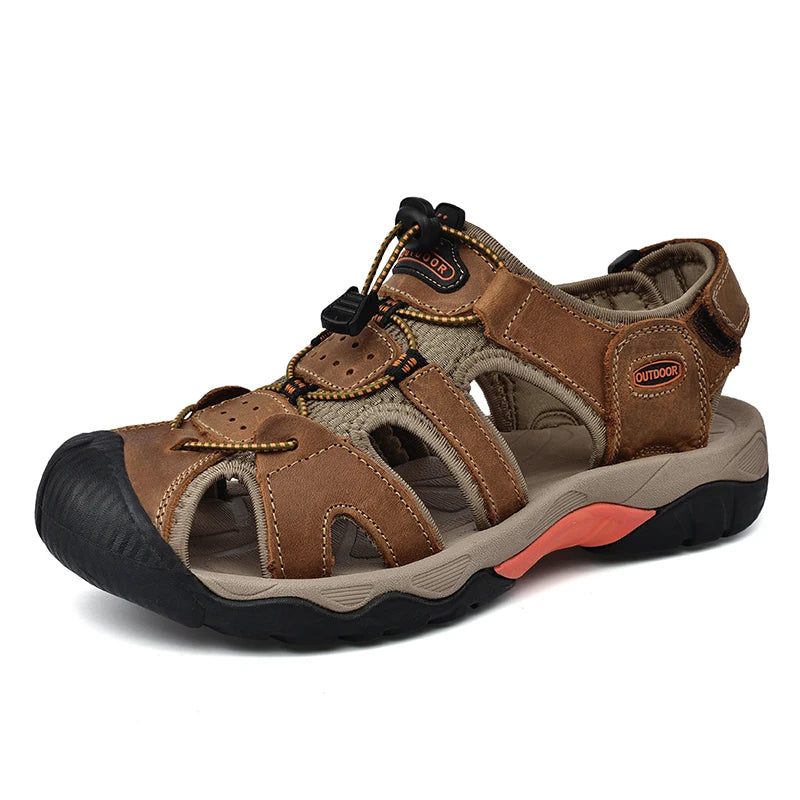 Summer Men's Sandals Classic Genuine Leather Sandals Fashion Outdoor Hiking Shoes Light Breathable Non-slip Sneakers 38-48